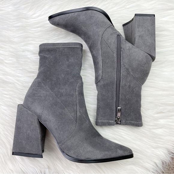 New Steven New York by Steve Madden Taite Pointed Toe Booties in Gray Faux Suede - Picture 8 of 9